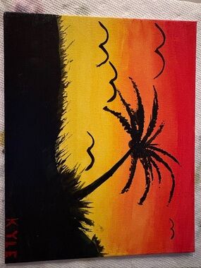 One of a kind, Canvas Art original piece Sunset Palm Silhouette